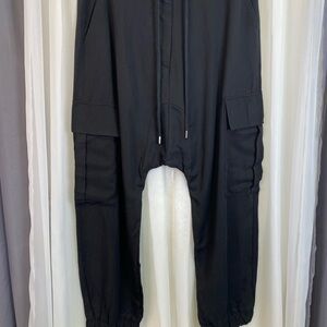 Zara Black Drop Crotch Cargo Jogger Pants NWT Small Utility Pocket